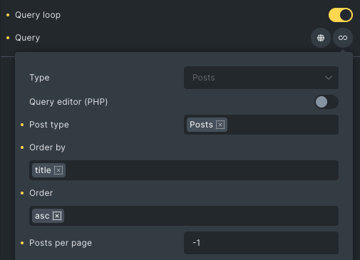 Image showing bricks builder query loop parameters