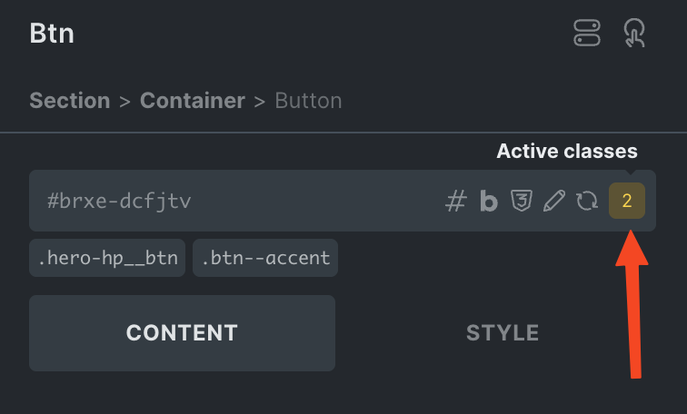 active class indicator showing how many active classes are applied to button element